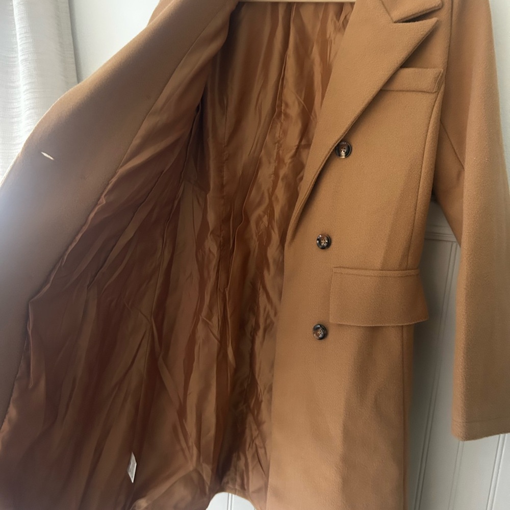 Tan Camel Small Double-Breasted Women's Trench Coat - Picture 5 of 6